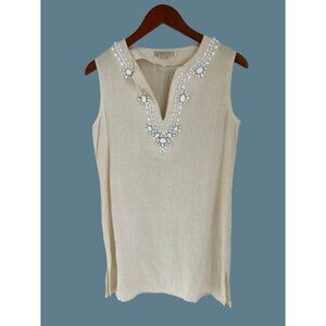 MICHAEL KORS 100% Linen Tunic Beaded Off-White Sleeveless Size 4